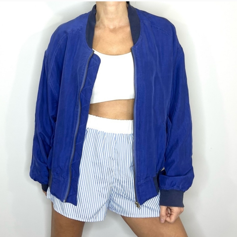 Vintage 100% Silk Royal Blue Bomber Jacket M